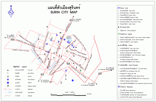 carte de la ville de Surin en Thailande