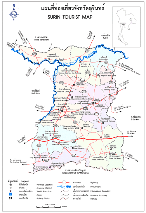 carte de la region de Surin en Thailande