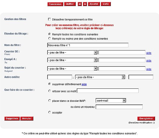 l'écran de rédaction d'une règle avec mfilter