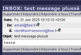 réception d'un message avec adresse plussée